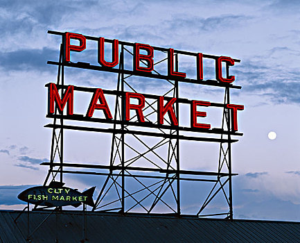 美国,华盛顿,西雅图,街边市场,公用,市场,霓虹标识,大幅,尺寸