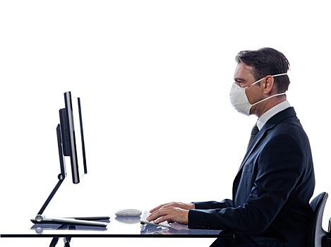 男人,电脑,戴着,防护面罩