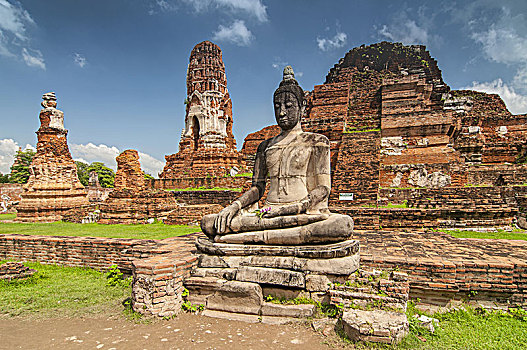 佛像,玛哈泰寺,佛教寺庙,遗址,大城府,泰国