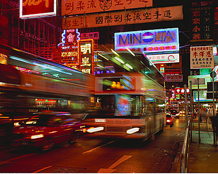 弥敦道,夜晚,九龙,香港