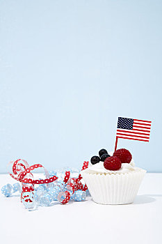 静物,杯形蛋糕,美国国旗