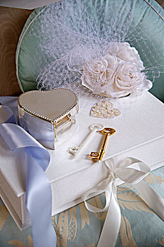 婚礼,配饰,首饰盒,钥匙,丝绸,花
