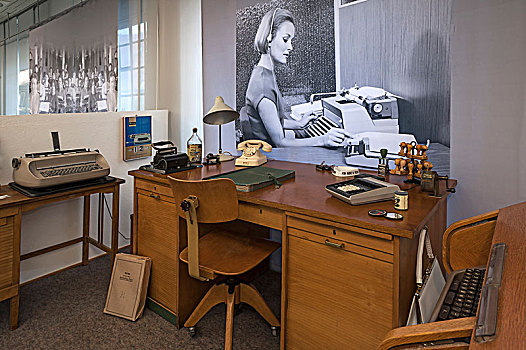 办公室,60年代,展示,发明家,工业,博物馆,中间,弗兰克尼亚,巴伐利亚,德国,欧洲