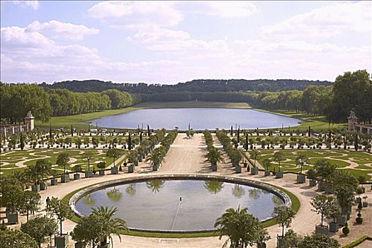 俯拍,正规花园,正面,宫殿,凡尔赛宫,法国