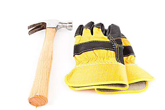 一对,黑色,黄色,手套,锤子