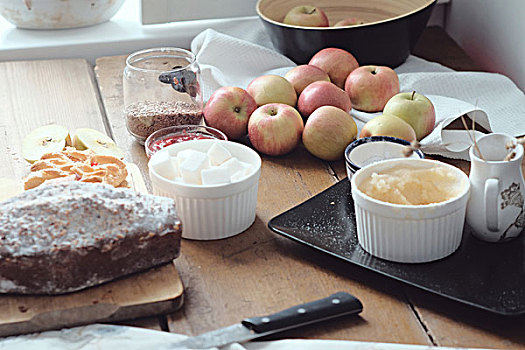 蛋糕,成分,苹果,厨房用桌