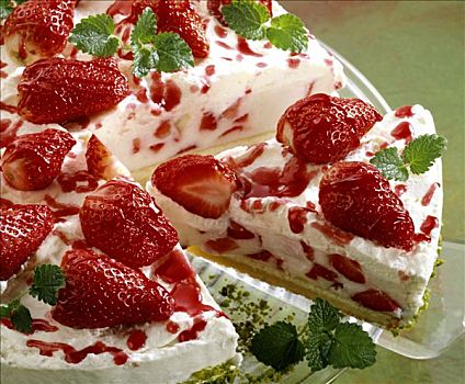 草莓奶油,糕饼,开心果,边界,玻璃板