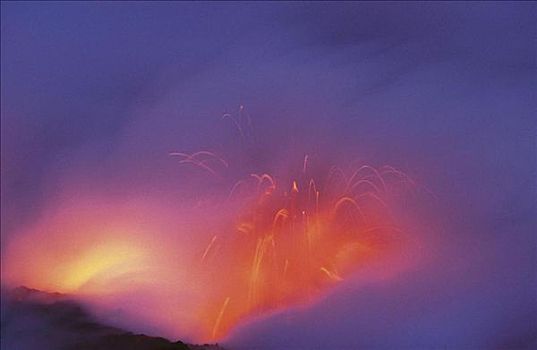 基拉韦厄火山国家公园,火山,喷发,灰烬,云,火,北美