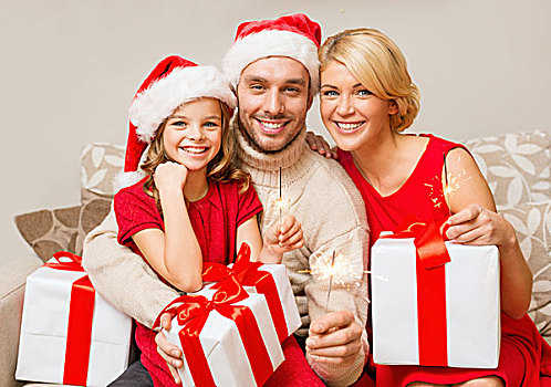 家庭,圣诞节,圣诞,高兴,人,概念,微笑,圣诞老人,帽子,许多,礼盒,孟加拉
