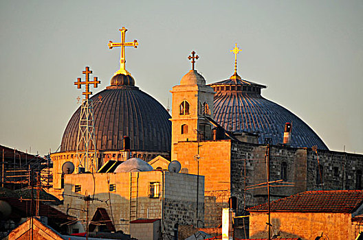 圆顶,教堂,神圣,墓地,早晨,亮光,耶路撒冷,以色列,中东,东方