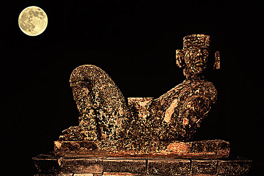 墨西哥,尤卡坦半岛,雕塑,夜晚