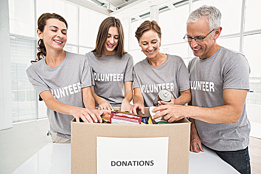 微笑,志愿者,分类,捐赠,盒子,办公室