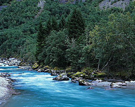 蓝色,结冰,水,斯特达尔布林冰川,冰河,山谷,挪威,斯堪的纳维亚,欧洲