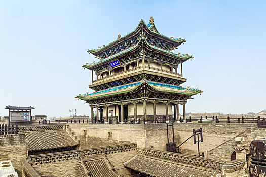 中国山西省平遥古城古城墙南门瓮城城门楼