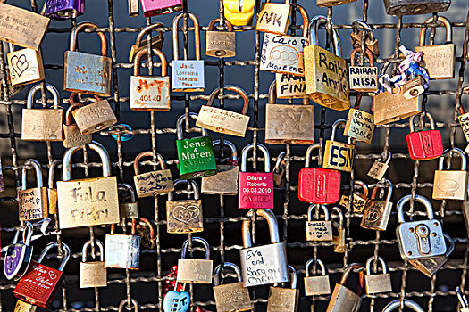 喜爱,挂锁,栏杆,桥,北莱茵威斯特伐利亚,德国,欧洲