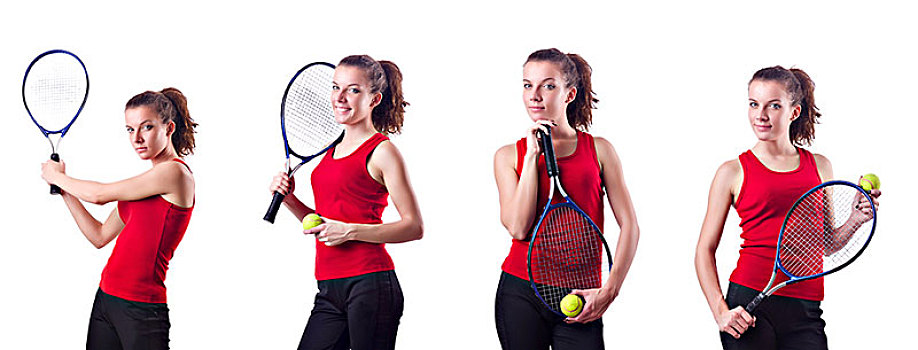 女人,玩,网球,白色背景