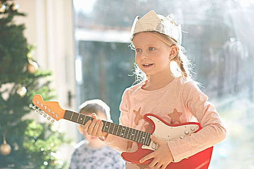 女孩,演奏,玩具,吉他,圣诞节