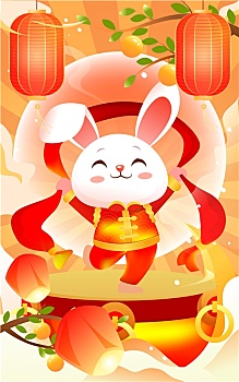 2023兔年生肖春节年俗贺岁传统节日插画