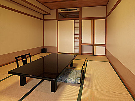 传统,日式房间,室内,茶桌,椅子,山梨县,日本,亚洲
