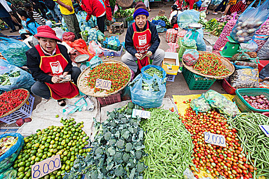 老挝,万象,早晨,市场