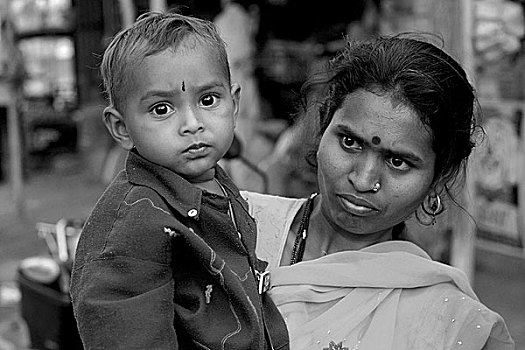 母亲,孩子,马哈拉施特拉邦,印度,一月,2007年