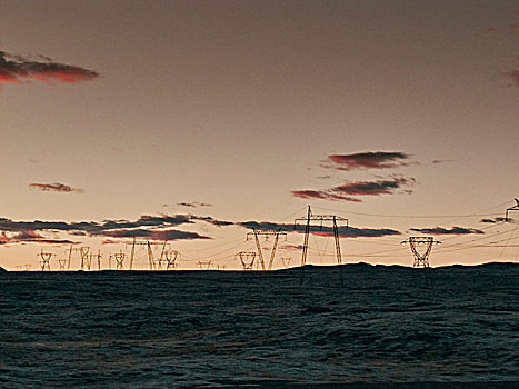 电,高压电塔,风景,黄昏,雷克雅未克,冰岛