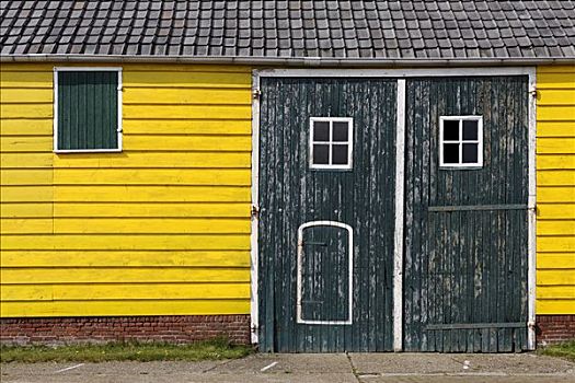 亮黄色,涂绘,老,小屋,靠近,荷兰