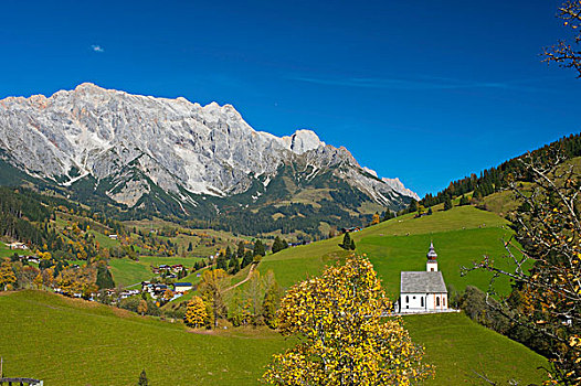 山谷,小教堂,山,背影,区域,萨尔茨堡,奥地利,欧洲
