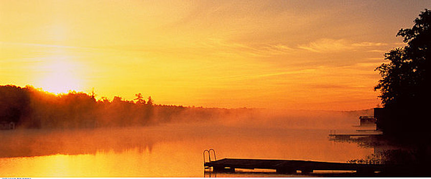 湖,日落,安大略省,加拿大