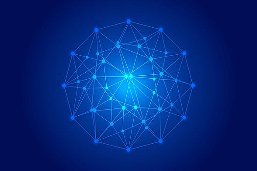 蓝色发光科技背景,三维点线链接网格多边形矢量抽象背景