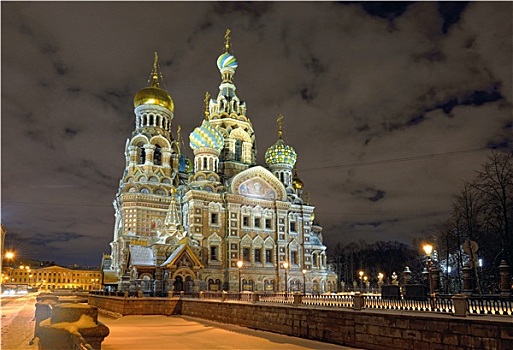 教堂,血,俄罗斯,夜景