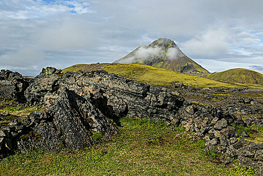 冰岛,火山,火山地貌,太阳,繁茂,熔岩原