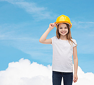 建筑,人,概念,微笑,小女孩,防护,头盔