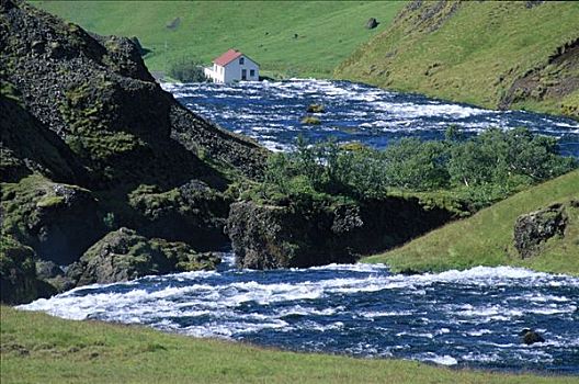 河,急流,高处,冰岛,欧洲