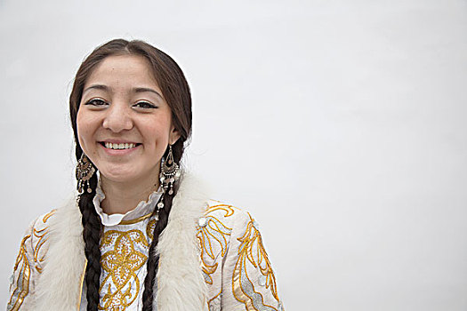 头像,女人,辫子,传统服装,哈萨克斯坦,棚拍