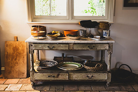 选择,陶器,碗,盘子,老式,柜橱,抽屉