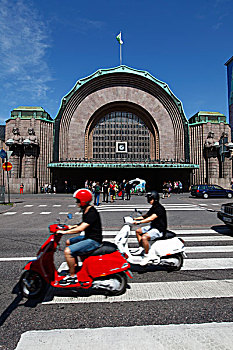 芬兰,赫尔辛基,地铁站,摩托车,人行横道