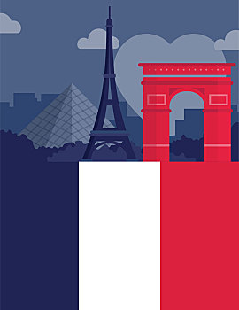 插画,图像,著名地标建筑,巴黎,法国