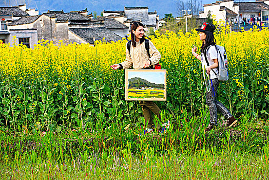 写生,绘画,田园,春色,油菜花,女孩