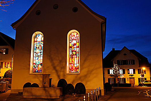 圣诞节,窗户,教堂,瑟尔高,瑞士,欧洲