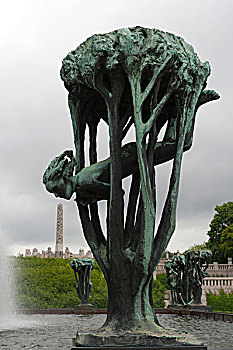 青铜,雕塑,维格兰,公园,福洛格纳公园,奥斯陆,挪威,斯堪的纳维亚,北欧,欧洲