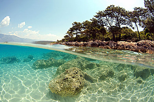 水下风景,岛屿,爱琴海,土耳其