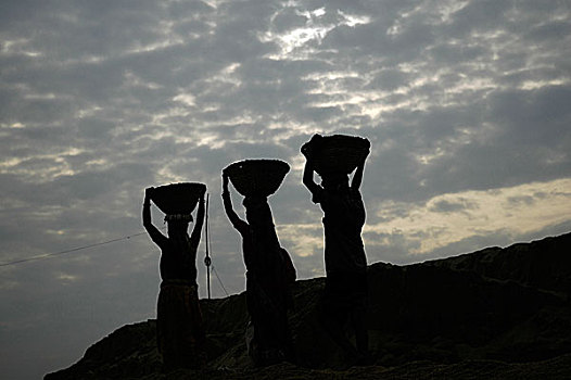 沙子,劳工,集市,达卡,孟加拉,十一月,2006年