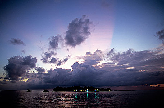 马尔代夫,泰姬陵,珊瑚礁,胜地,晚间,岛屿
