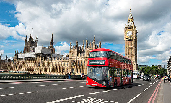 红色,双层巴士,威斯敏斯特桥,威斯敏斯特宫,大本钟,伦敦,英格兰,英国