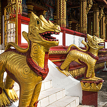 雕塑,户外,庙宇,琅勃拉邦,老挝