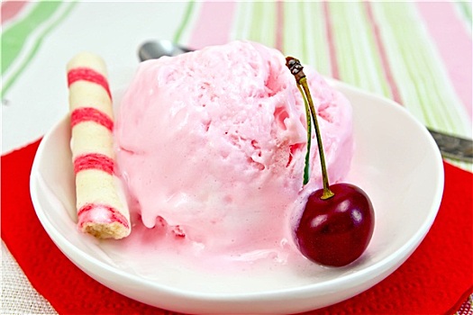 冰淇淋,樱桃,红色,餐巾纸,华夫饼