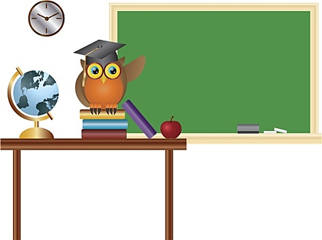 猫头鹰,教师,教室,黑板,插画