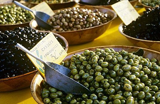 腌制,橄榄,市场货摊,普罗旺斯