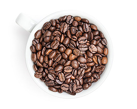 堆积,咖啡豆,杯子,隔绝,白色背景